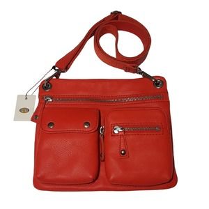 Fossil "Sutton" red pebbled leather cross-body bag